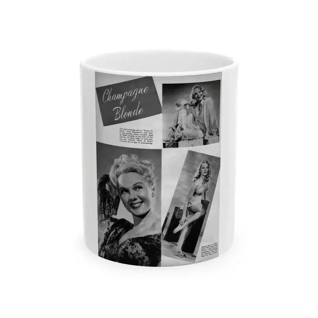 Adele Jergens #258 - 1 Page, 3 B&W Photos including Glamour & Pin-Up Photos also 2 Captions Circa 1947 Mag. Page (Vintage Female Icon) White Coffee Mug 11oz - Go Mug Yourself