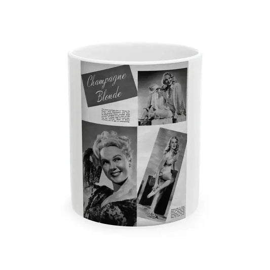 Adele Jergens #258 - 1 Page, 3 B&W Photos including Glamour & Pin-Up Photos also 2 Captions Circa 1947 Mag. Page (Vintage Female Icon) White Coffee Mug 11oz - Go Mug Yourself