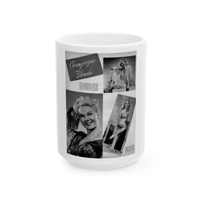 Adele Jergens #258 - 1 Page, 3 B&W Photos including Glamour & Pin-Up Photos also 2 Captions Circa 1947 Mag. Page (Vintage Female Icon) White Coffee Mug 15oz - Go Mug Yourself