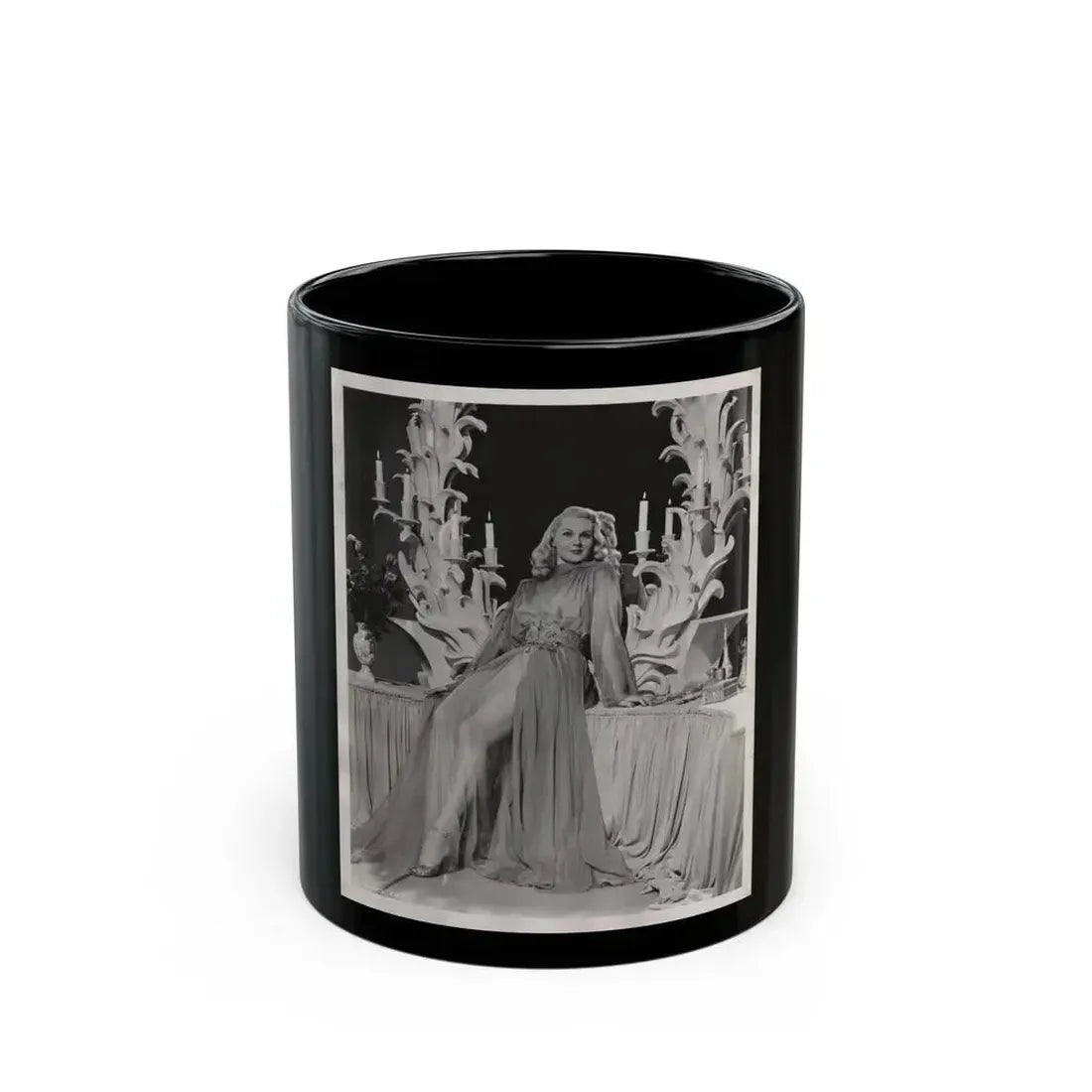 Adele Jergens #259 - 8x10 Vintage B&W Glamour Promo Photo for ''A Thousand And One Nights'' '45 Film (Vintage Female Icon) Black Coffee Mug 11oz - Go Mug Yourself