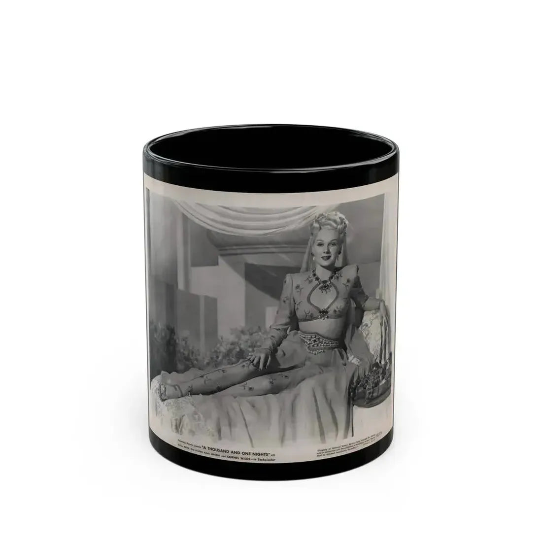 Adele Jergens #260 - 8x10 Vintage B&W Glamour Promo Photo for ''A Thousand And One Nights'' '45 Film (Vintage Female Icon) Black Coffee Mug 11oz - Go Mug Yourself