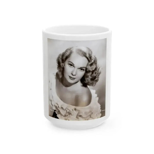 Adele Jergens #270 - 7x9 Vintage B&W Upper Body Glamour Photo from 4-2-52 (Vintage Female Icon) White Coffee Mug 15oz - Go Mug Yourself