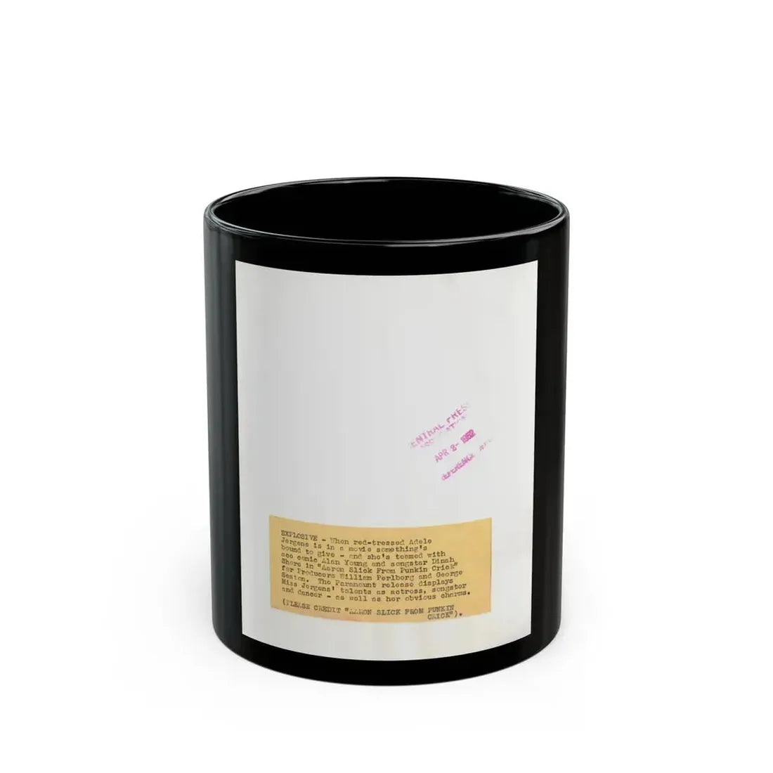 Adele Jergens #270 - 7x9 Vintage B&W Upper Body Glamour Photo from 4-2-52_1 (Vintage Female Icon) Black Coffee Mug 11oz - Go Mug Yourself