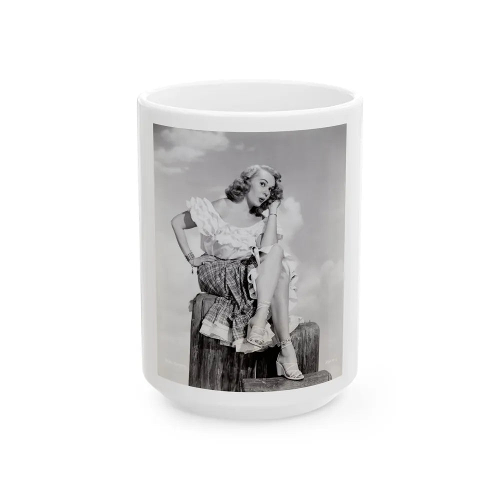 Adele Jergens #271 - 7x9 Vintage B&W Full Body Sandal Heel Clads, Feet & Leggy Photo from 4-2-52 (Vintage Female Icon) White Coffee Mug-15oz-Go Mug Yourself