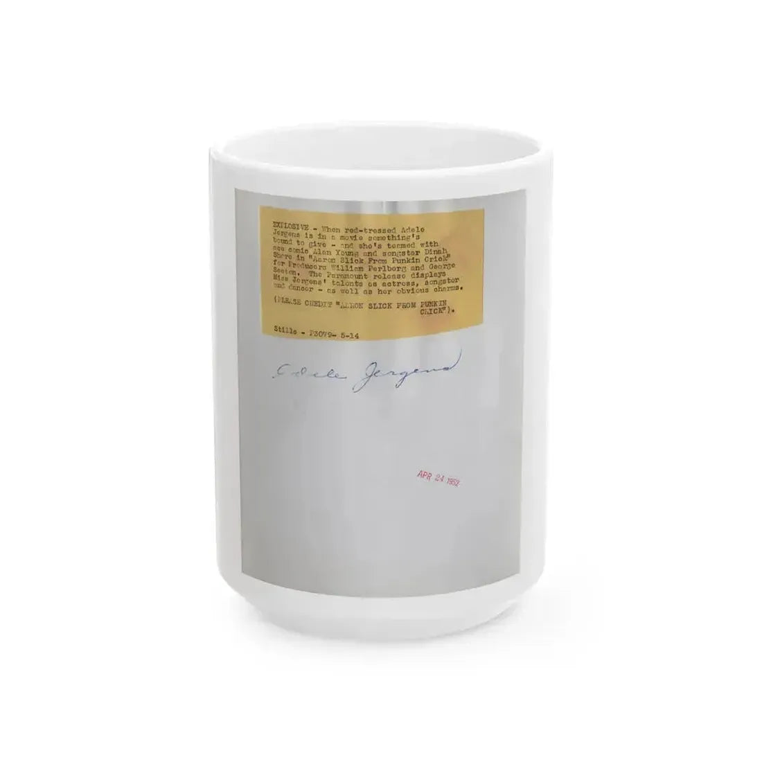 Adele Jergens #272 - 7x9 Vintage B&W Full Body Sandal Heel Clads, Feet & Leggy Photo from 4-24-52 (Vintage Female Icon) White Coffee Mug - Go Mug Yourself