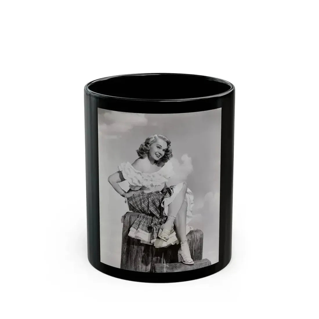 Adele Jergens #272 - 7x9 Vintage B&W Full Body Sandal Heel Clads, Feet & Leggy Photo from 4-24-52_1 (Vintage Female Icon) Black Coffee Mug 11oz - Go Mug Yourself