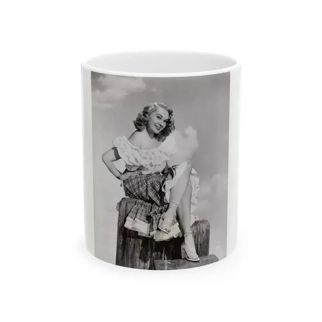 Adele Jergens #272 - 7x9 Vintage B&W Full Body Sandal Heel Clads, Feet & Leggy Photo from 4-24-52_1 (Vintage Female Icon) White Coffee Mug 11oz - Go Mug Yourself