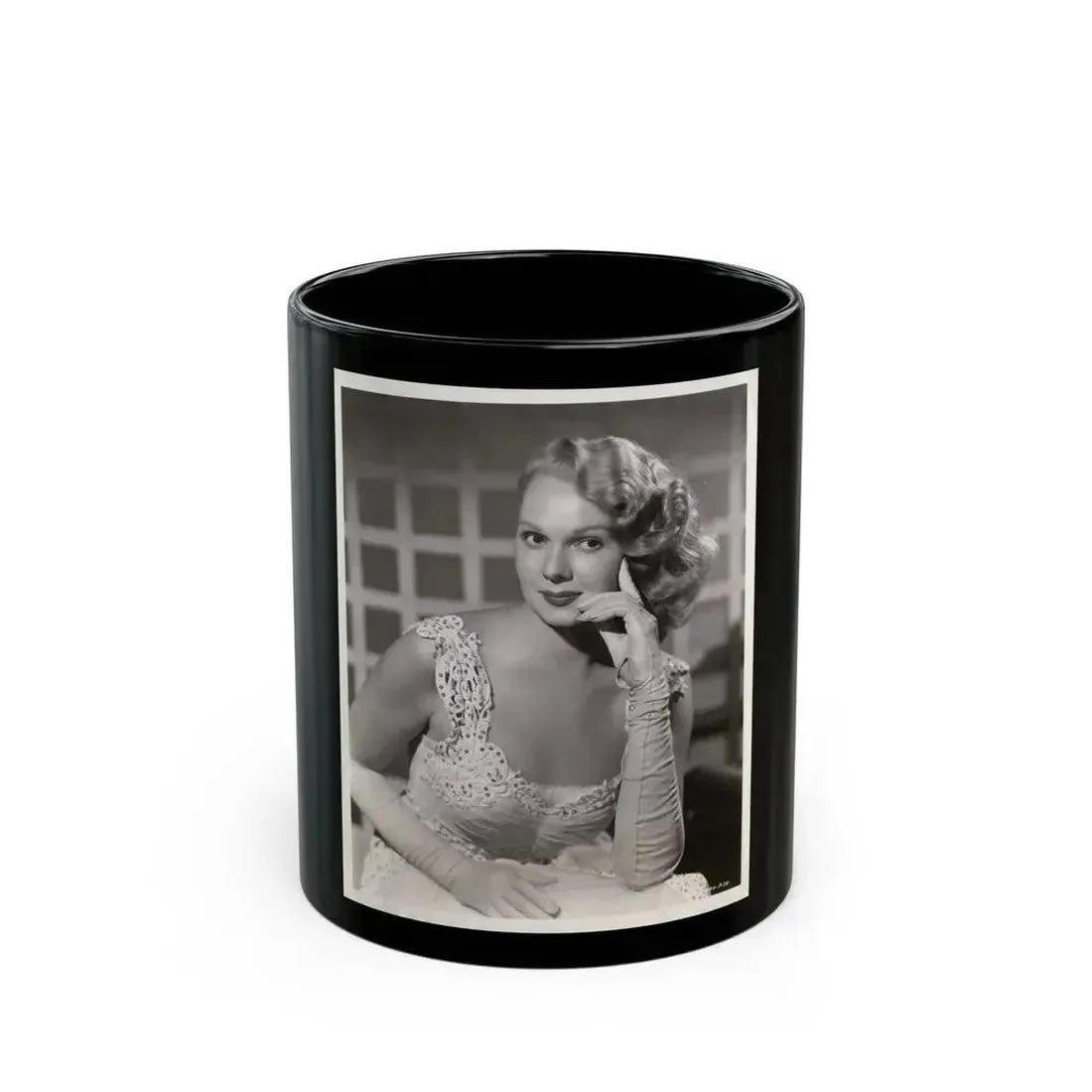 Adele Jergens #282 - 8x10 Vintage B&W Upper Body Glamour Photo from 8-8-50 (Vintage Female Icon) Black Coffee Mug 11oz - Go Mug Yourself