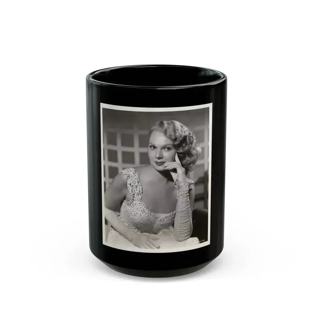 Adele Jergens #282 - 8x10 Vintage B&W Upper Body Glamour Photo from 8-8-50 (Vintage Female Icon) Black Coffee Mug 15oz - Go Mug Yourself