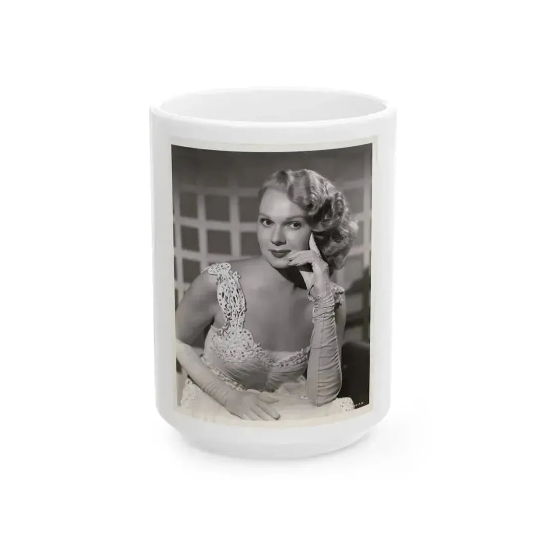 Adele Jergens #282 - 8x10 Vintage B&W Upper Body Glamour Photo from 8-8-50 (Vintage Female Icon) White Coffee Mug 15oz - Go Mug Yourself