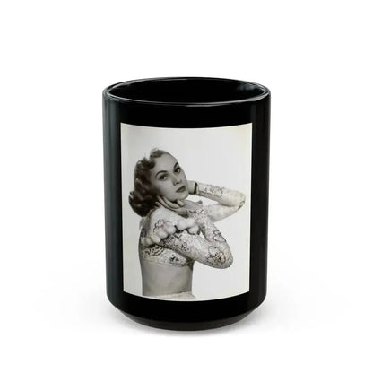 Adele Jergens #285 - 8x10 Vinatge B&W Waist to Head  Glamour Photo Showgirl to Chorus Girl from 7-10-38 (Vintage Female Icon) Black Coffee Mug 15oz - Go Mug Yourself