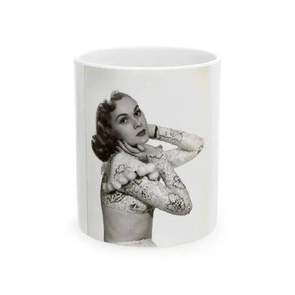 Adele Jergens #285 - 8x10 Vinatge B&W Waist to Head  Glamour Photo Showgirl to Chorus Girl from 7-10-38 (Vintage Female Icon) White Coffee Mug 11oz - Go Mug Yourself