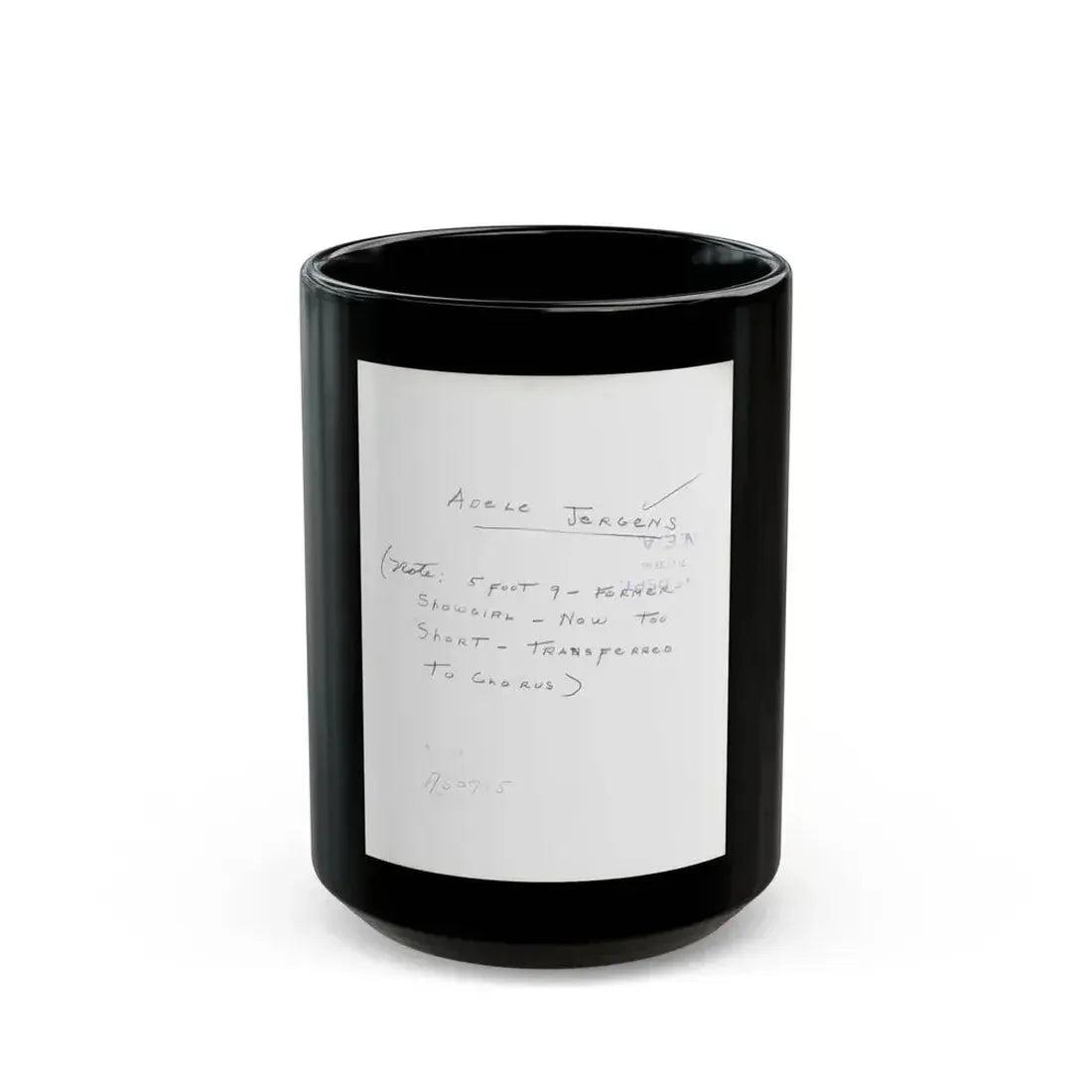 Adele Jergens #285 - 8x10 Vinatge B&W Waist to Head  Glamour Photo Showgirl to Chorus Girl from 7-10-38_1 (Vintage Female Icon) Black Coffee Mug 15oz - Go Mug Yourself