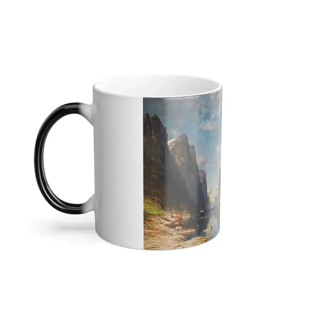 Adelsteen Normann (1848-1918) A Norwegian Fjord - oil on canvas - Color Changing Mug 11oz - Go Mug Yourself