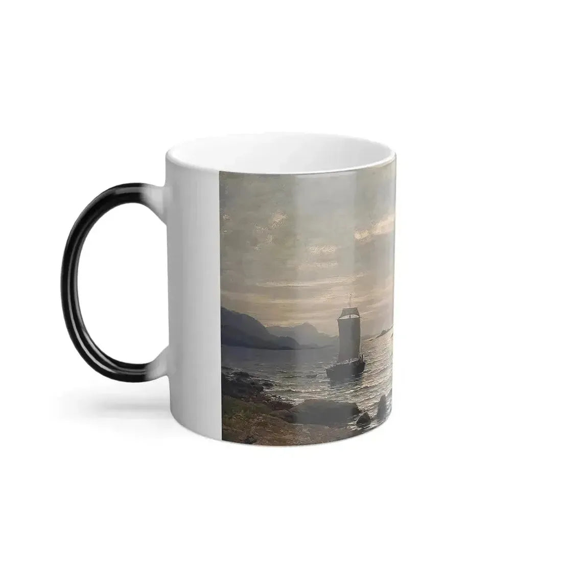 Adelsteen Normann (1848-1918) Sailing ship in coastal landscape - Color Changing Mug 11oz - Go Mug Yourself