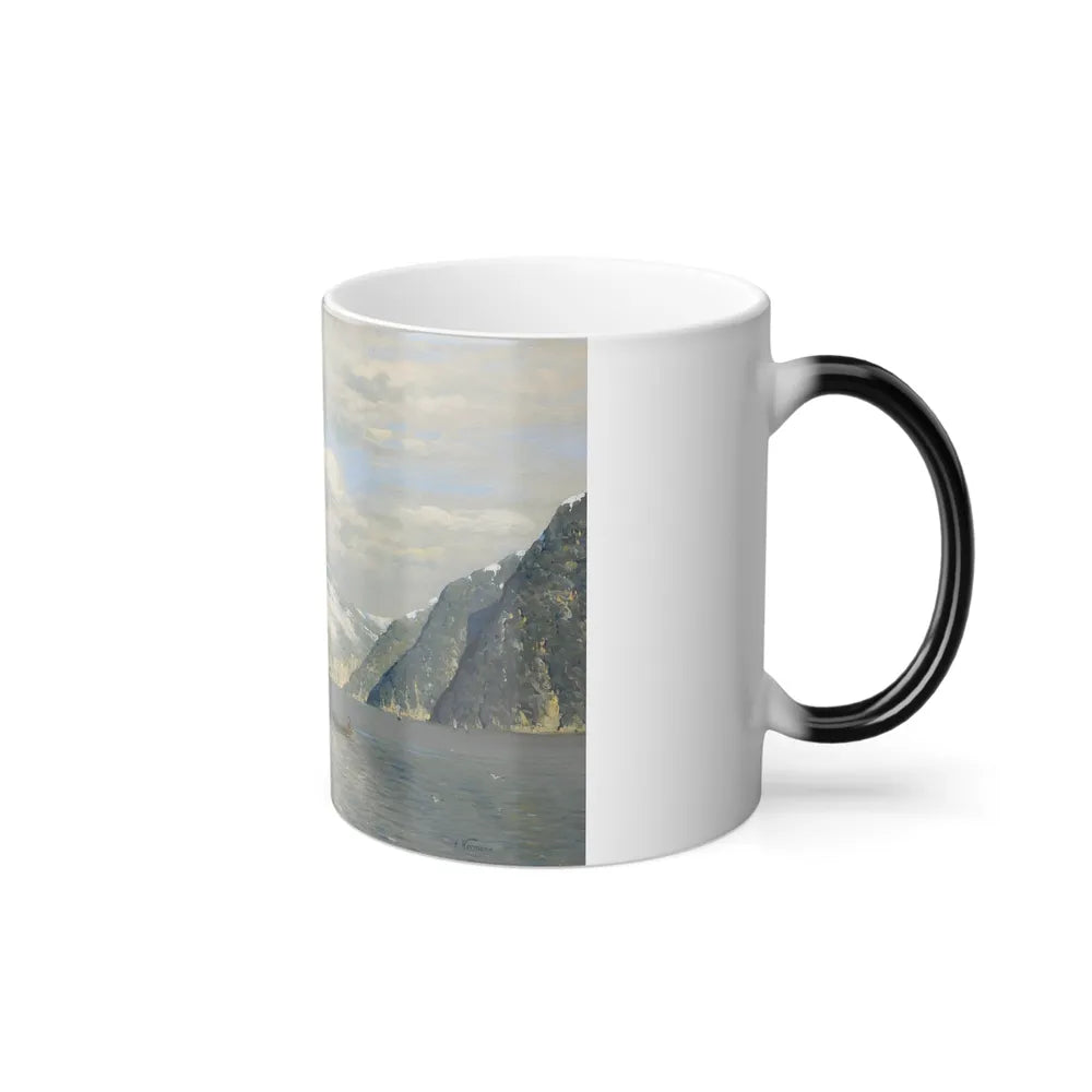 Adelsteen Normann (1848-1918) Traveling Across a Fjord - Oil on Canvas - Color Changing Mug 11oz-Go Mug Yourself