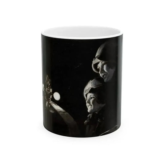 Admiring the Hood Ornament, car ad illustration - White Coffee Mug 11oz - Go Mug Yourself