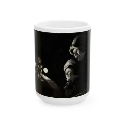 Admiring the Hood Ornament, car ad illustration - White Coffee Mug 15oz - Go Mug Yourself