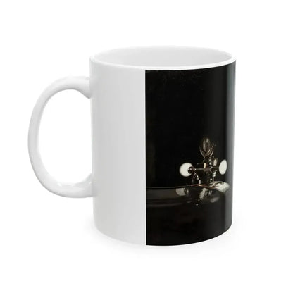 Admiring the Hood Ornament, car ad illustration - White Coffee Mug - Go Mug Yourself