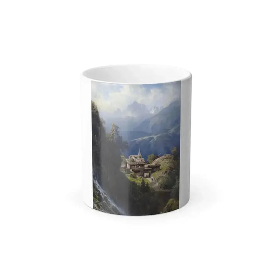 Adolf Mosengel (1837-1885) Village in the Bernese Alps - Oil on canvas 1885 - Color Changing Mug 11oz 11oz - Go Mug Yourself