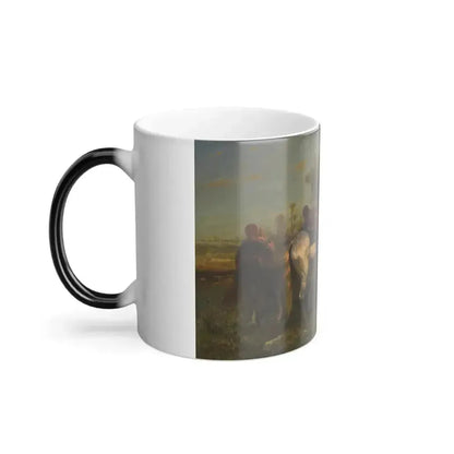 Adolf Schreyer (1828-1899) Two Reclining Arabs and Two Tetherd Horses - oil on canvas - Color Changing Mug 11oz - Go Mug Yourself