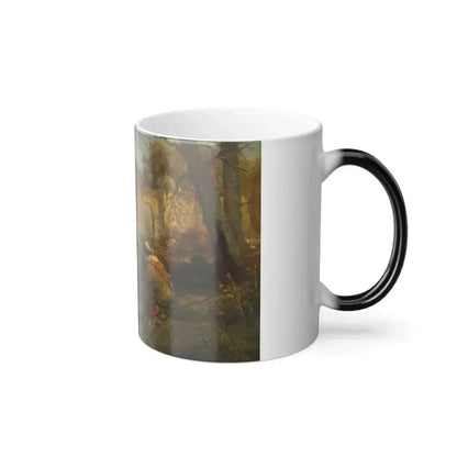 Adolf Schreyer (1828-1899) Two Reclining Arabs and Two Tetherd Horses - oil on canvas - Color Changing Mug 11oz - Go Mug Yourself