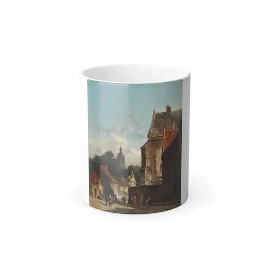 Adrianus Eversen (1818-1897) Figures conversing in a Dutch street - Oil on Canvas 1862 - Color Changing Mug 11oz 11oz - Go Mug Yourself