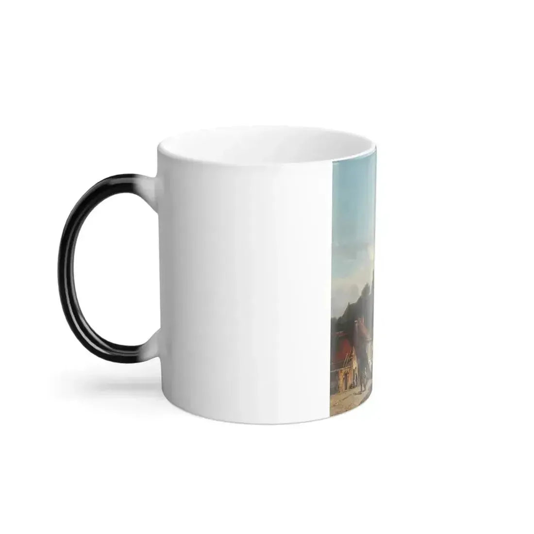 Adrianus Eversen (1818-1897) Figures conversing in a Dutch street - Oil on Canvas 1862 - Color Changing Mug 11oz - Go Mug Yourself