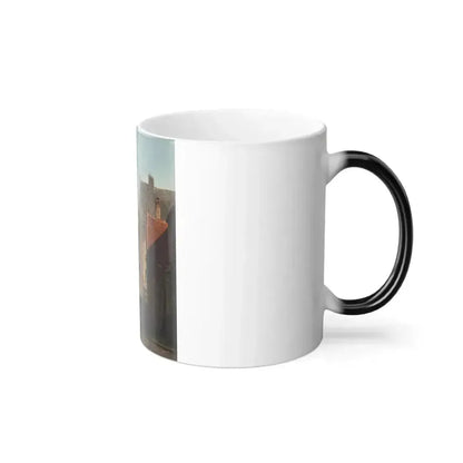 Adrianus Eversen (1818-1897) Figures conversing in a Dutch street - Oil on Canvas 1862 - Color Changing Mug 11oz - Go Mug Yourself