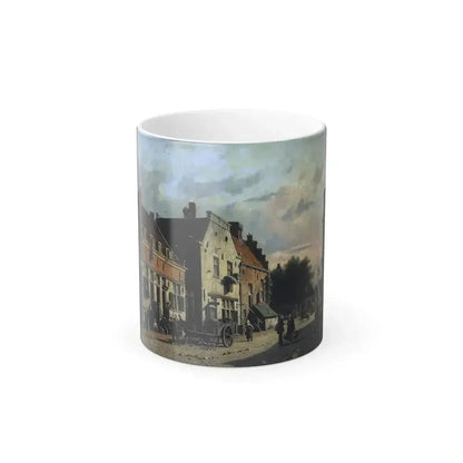 Adrianus Eversen (1818-1897) Figures in a Dutch town - Oil on Canvas - Color Changing Mug 11oz 11oz - Go Mug Yourself