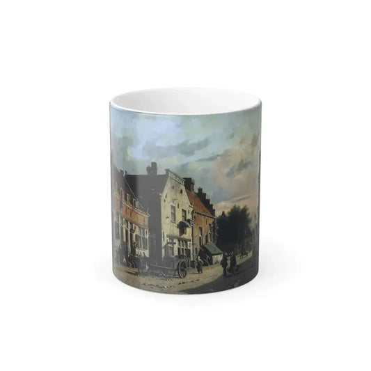 Adrianus Eversen (1818-1897) Figures in a Dutch town - Oil on Canvas - Color Changing Mug 11oz 11oz - Go Mug Yourself