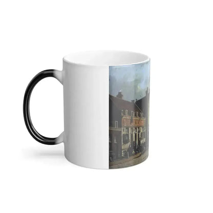 Adrianus Eversen (1818-1897) Figures in a Dutch town - Oil on Canvas - Color Changing Mug 11oz - Go Mug Yourself