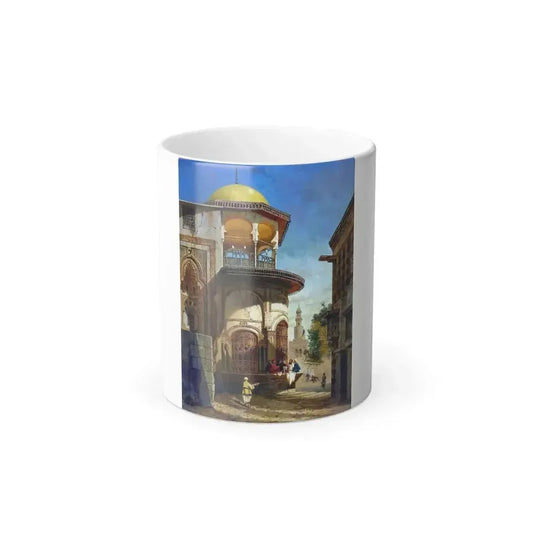 Adrien Dauzats (1804-1868) A street scene in old Cairo near the Ibn Tulun Mosque - Oil on panel - Color Changing Mug 11oz 11oz - Go Mug Yourself