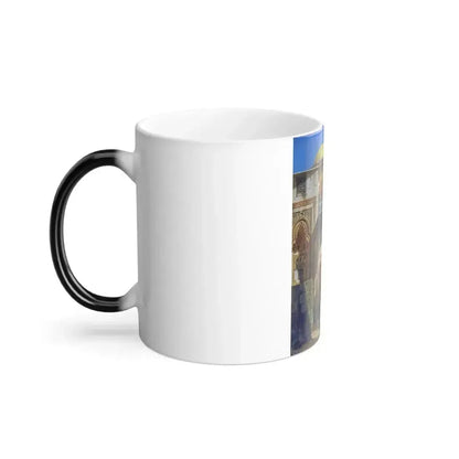 Adrien Dauzats (1804-1868) A street scene in old Cairo near the Ibn Tulun Mosque - Oil on panel - Color Changing Mug 11oz - Go Mug Yourself