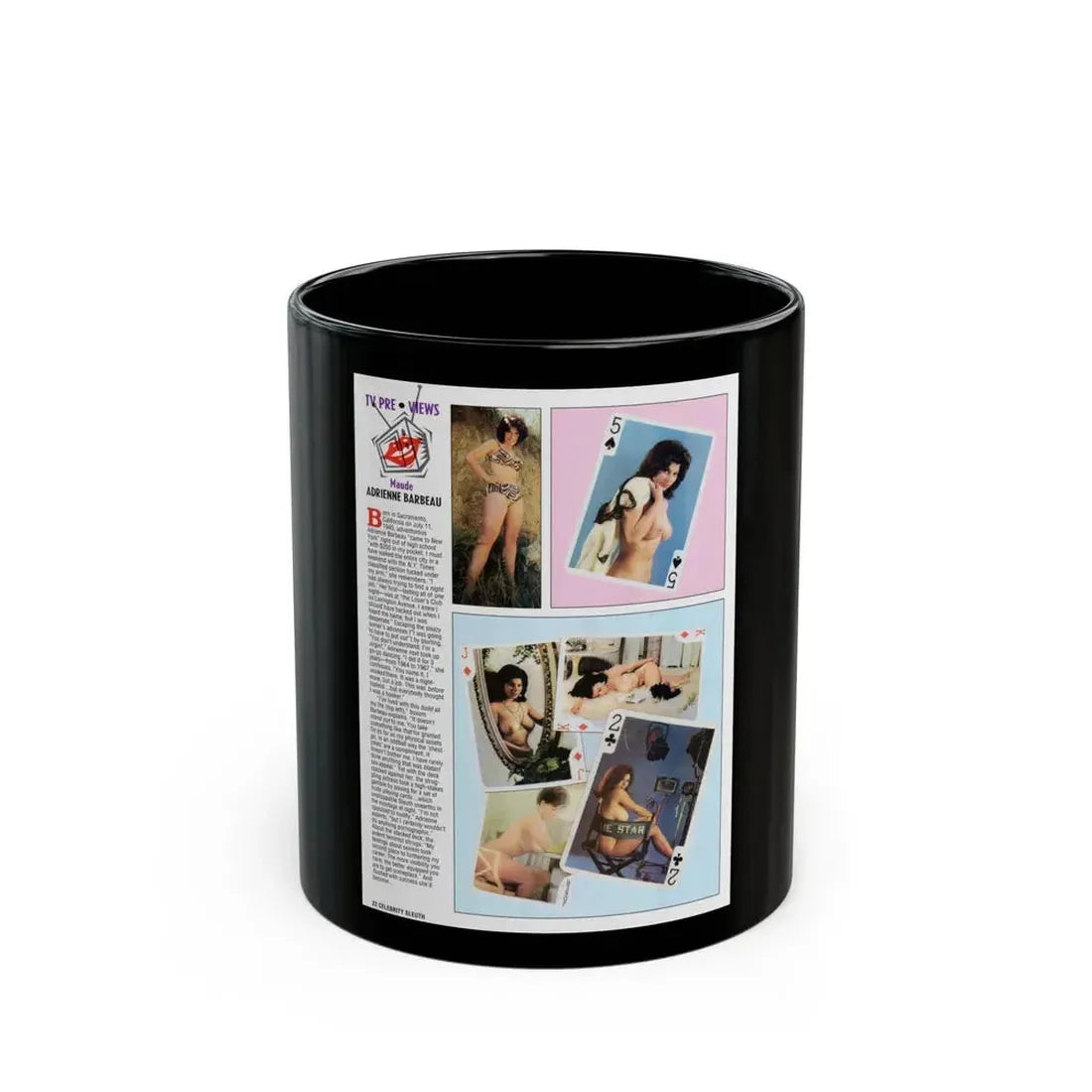 Adrienne Barbeau #47 - Topless Mag. Spread (Vintage Female Icon) Black Coffee Mug 11oz - Go Mug Yourself