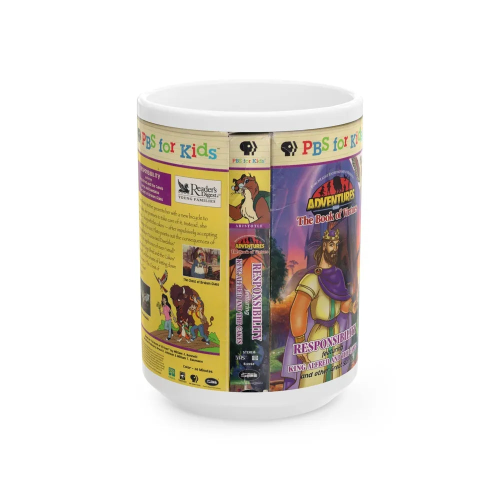 ADVENTURES FROM THE BOOK OF VIRTUES KING ALFRED AND THE CAKES (VHS COVER) - White Coffee Mug-15oz-Go Mug Yourself