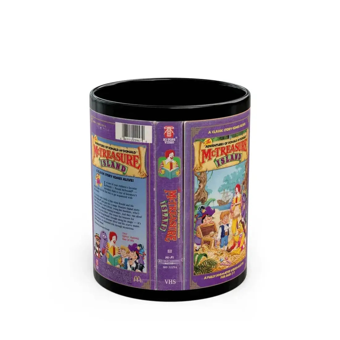 ADVENTURES OF RONALD MCDONALD MCTREASURE ISLAND (VHS COVER) - Black Coffee Mug 11oz - Go Mug Yourself