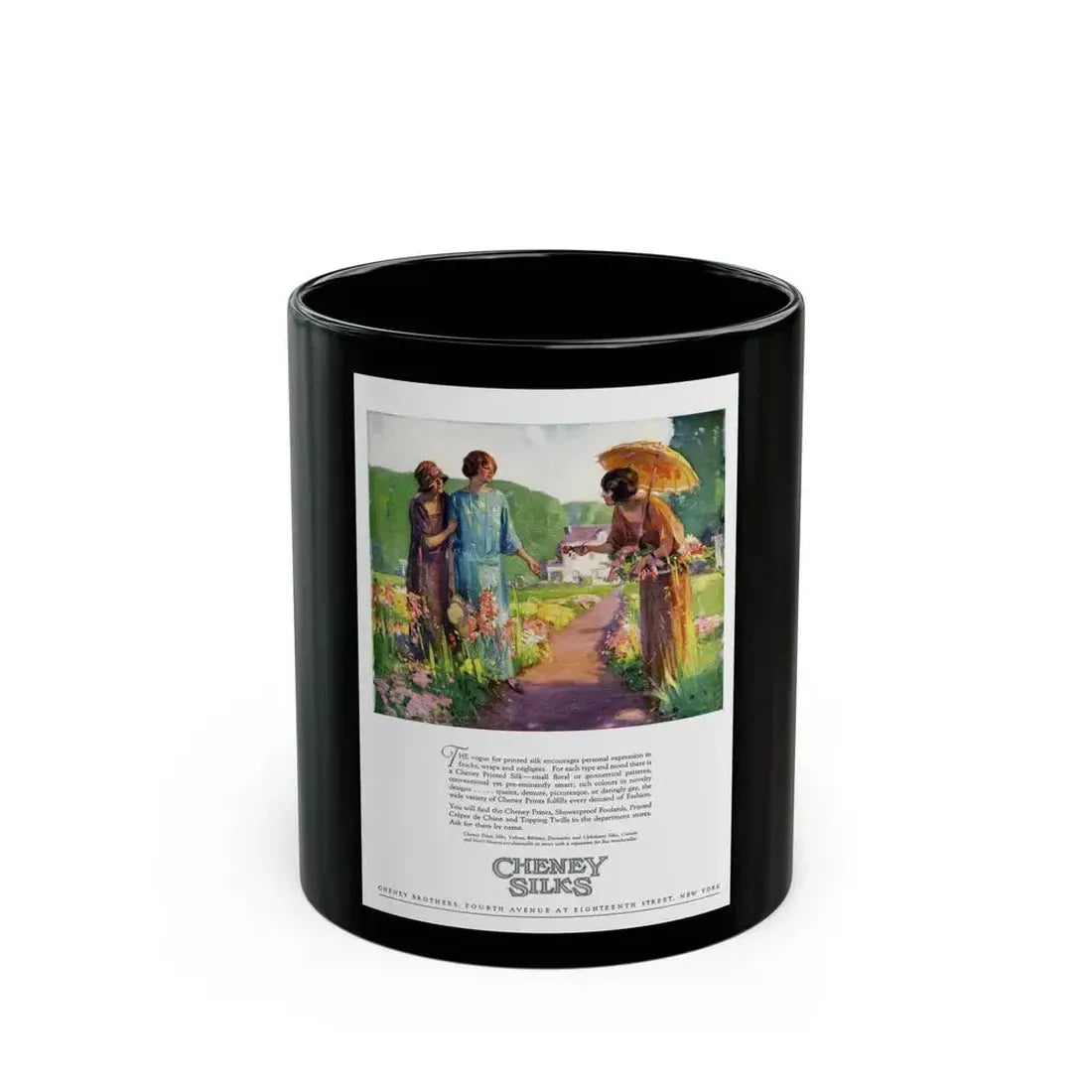 Advertisement for Cheney Silks, Harper's Bazaar, April 1923 - Black Coffee Mug 11oz - Go Mug Yourself