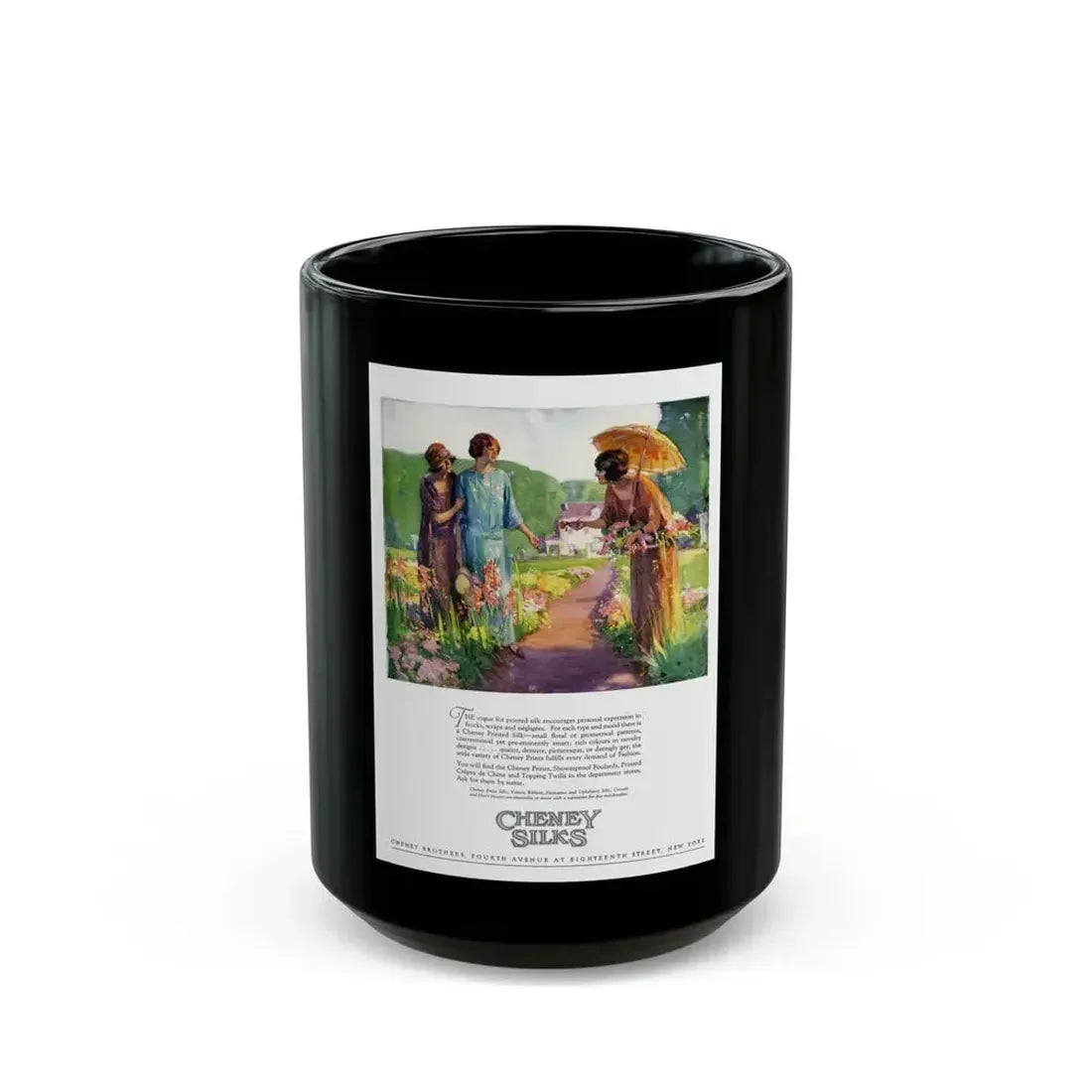 Advertisement for Cheney Silks, Harper's Bazaar, April 1923 - Black Coffee Mug 15oz - Go Mug Yourself