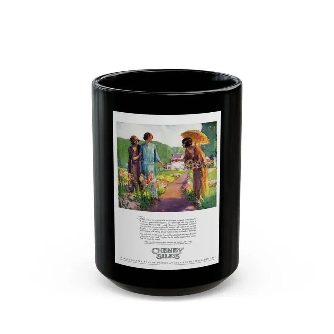 Advertisement for Cheney Silks, Harper's Bazaar, April 1923 - Black Coffee Mug 15oz - Go Mug Yourself