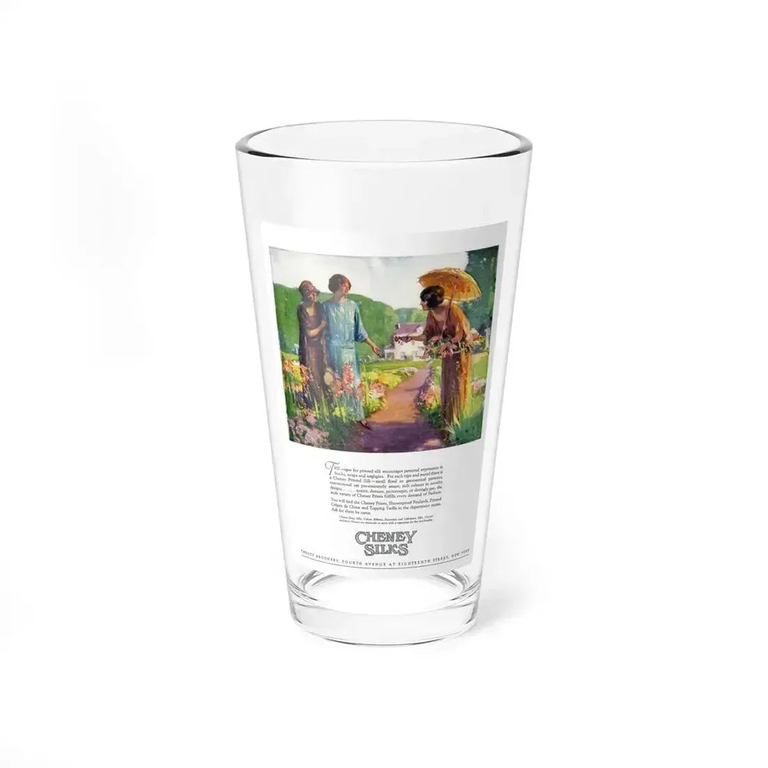 Advertisement for Cheney Silks, Harper's Bazaar, April 1923 (Magazine Illustration) Pint Glass 16oz 16oz - Go Mug Yourself