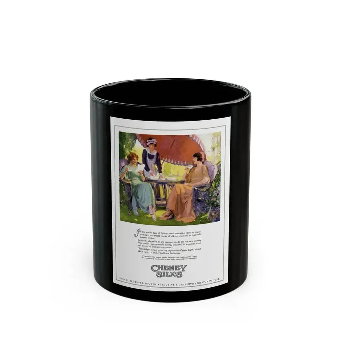 Advertisement for Cheney Silks, Harper's Bazaar, March 1923 - Black Coffee Mug 11oz - Go Mug Yourself