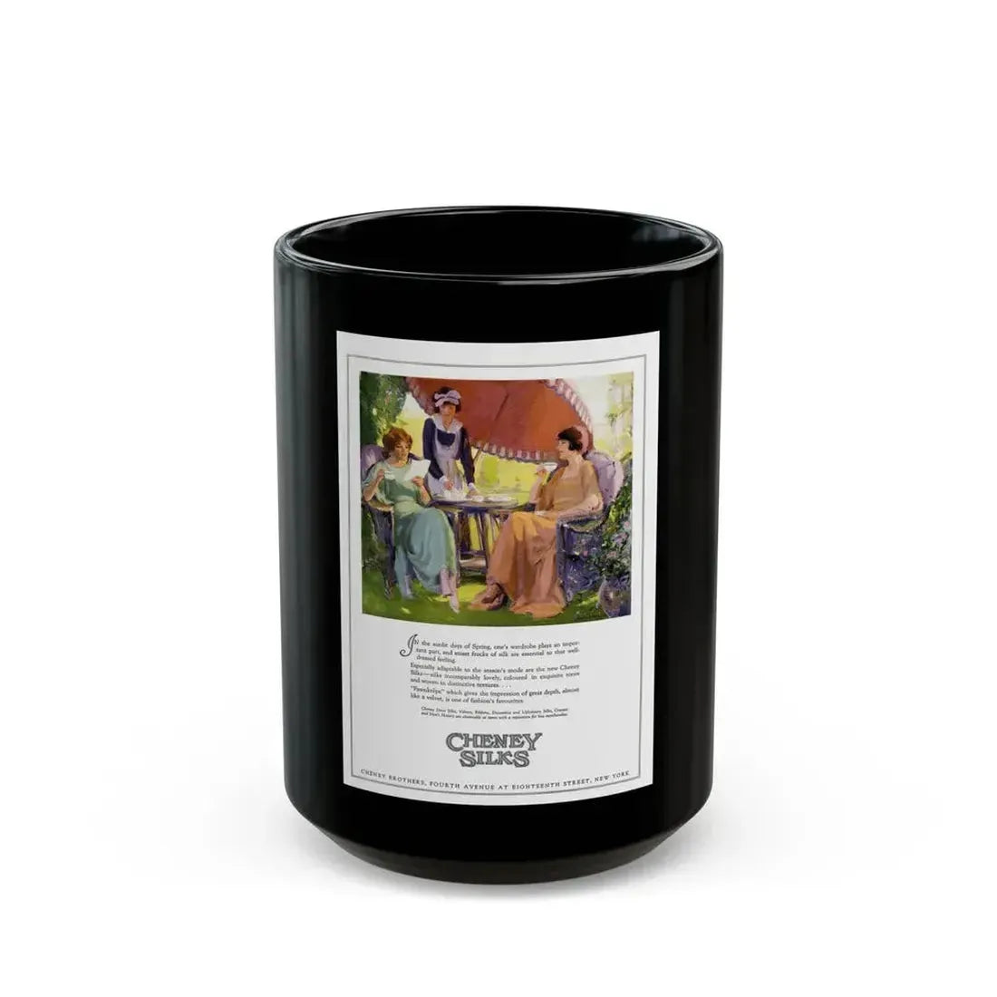 Advertisement for Cheney Silks, Harper's Bazaar, March 1923 - Black Coffee Mug 15oz - Go Mug Yourself