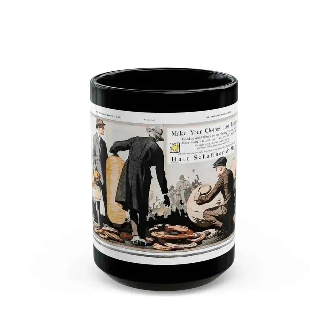 Advertisement for Hart Schaffer & Marx, Saturday Evening Post, March 6, 1920 - Black Coffee Mug 15oz - Go Mug Yourself