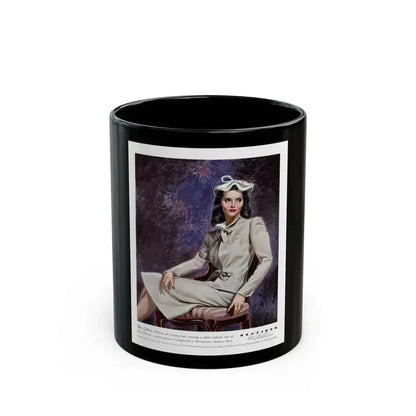 Advertisement for Hockanum Woolens, Harper's Bazaar, February 1942 - Black Coffee Mug 11oz - Go Mug Yourself