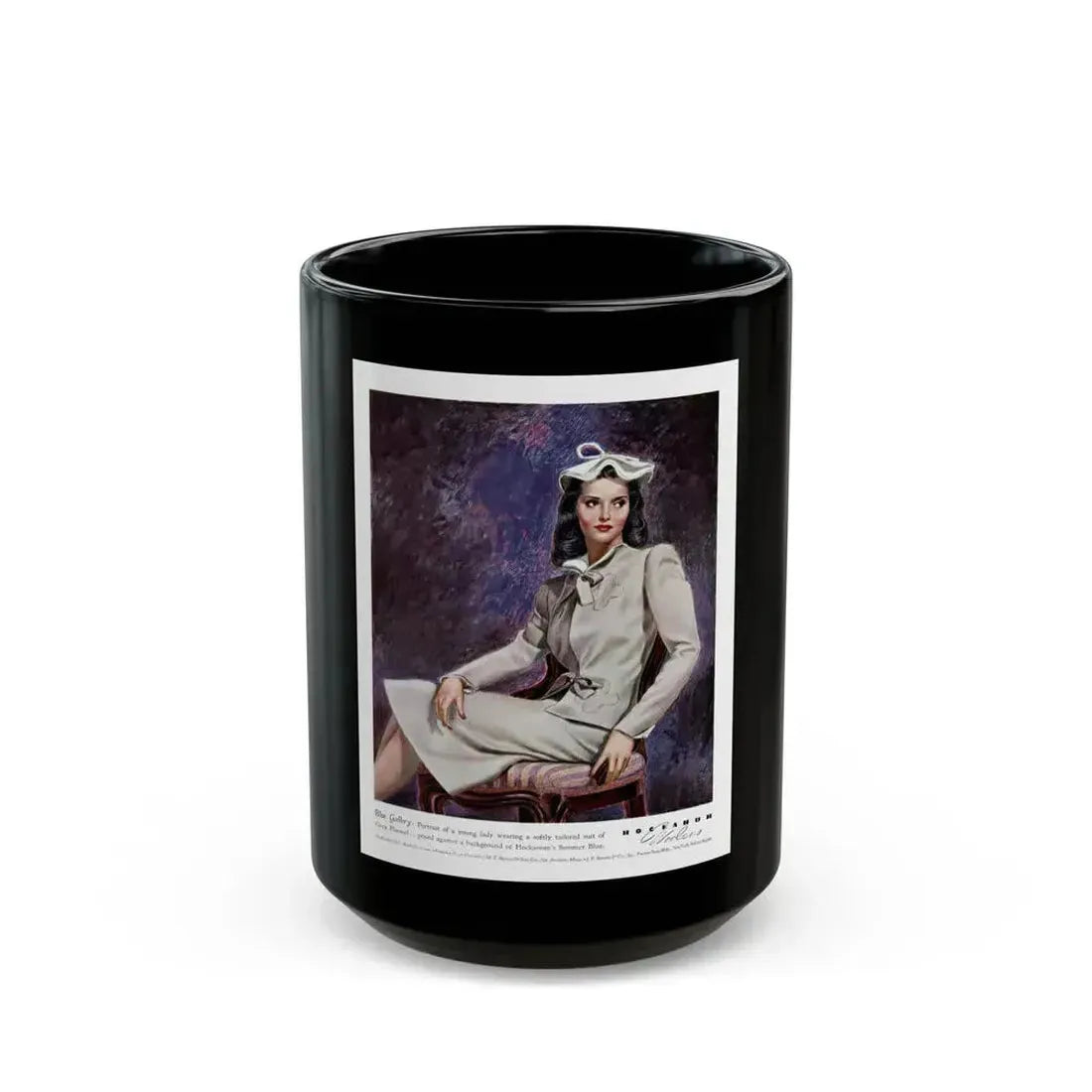 Advertisement for Hockanum Woolens, Harper's Bazaar, February 1942 - Black Coffee Mug 15oz - Go Mug Yourself