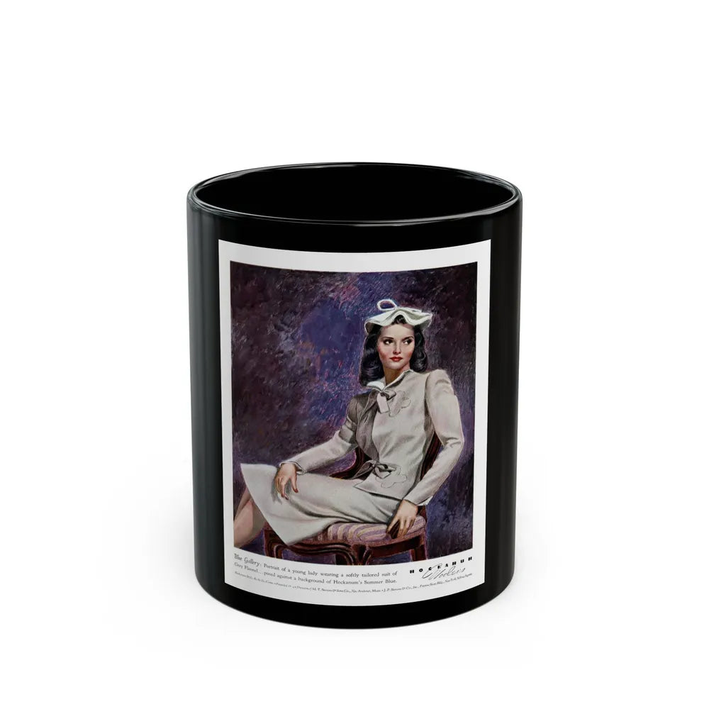 Advertisement for Hockanum Woolens, Harper's Bazaar, February 1942 - Black Coffee Mug-11oz-Go Mug Yourself