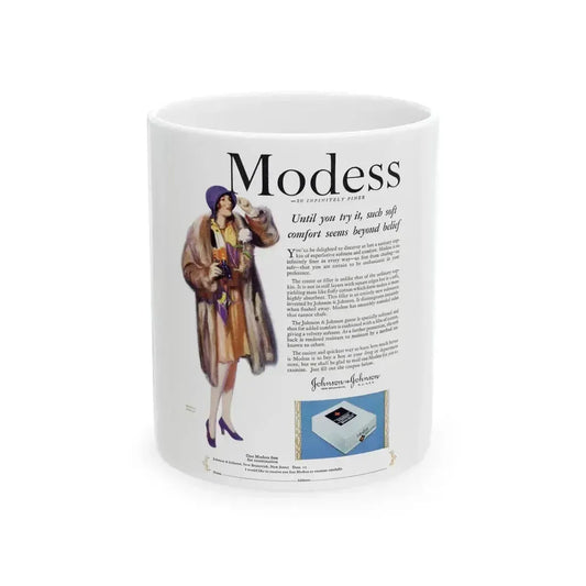 Advertisement for Modess, Good Housekeeping, November 1928 - White Coffee Mug 11oz - Go Mug Yourself