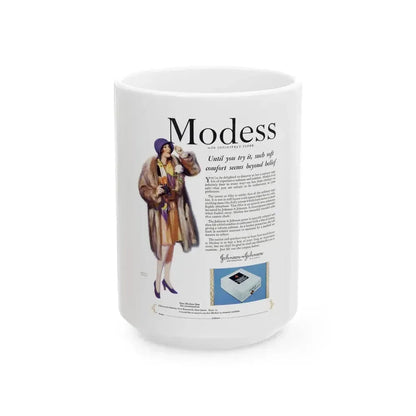 Advertisement for Modess, Good Housekeeping, November 1928 - White Coffee Mug 15oz - Go Mug Yourself