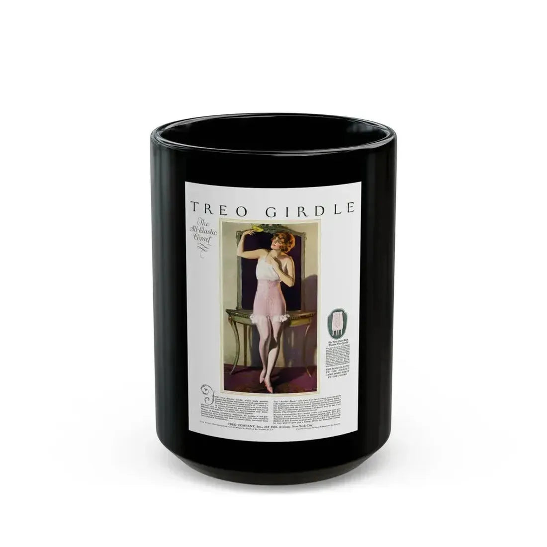 Advertisement for Treo-Girdle, Harper's Bazaar, April 1923 - Black Coffee Mug 15oz - Go Mug Yourself